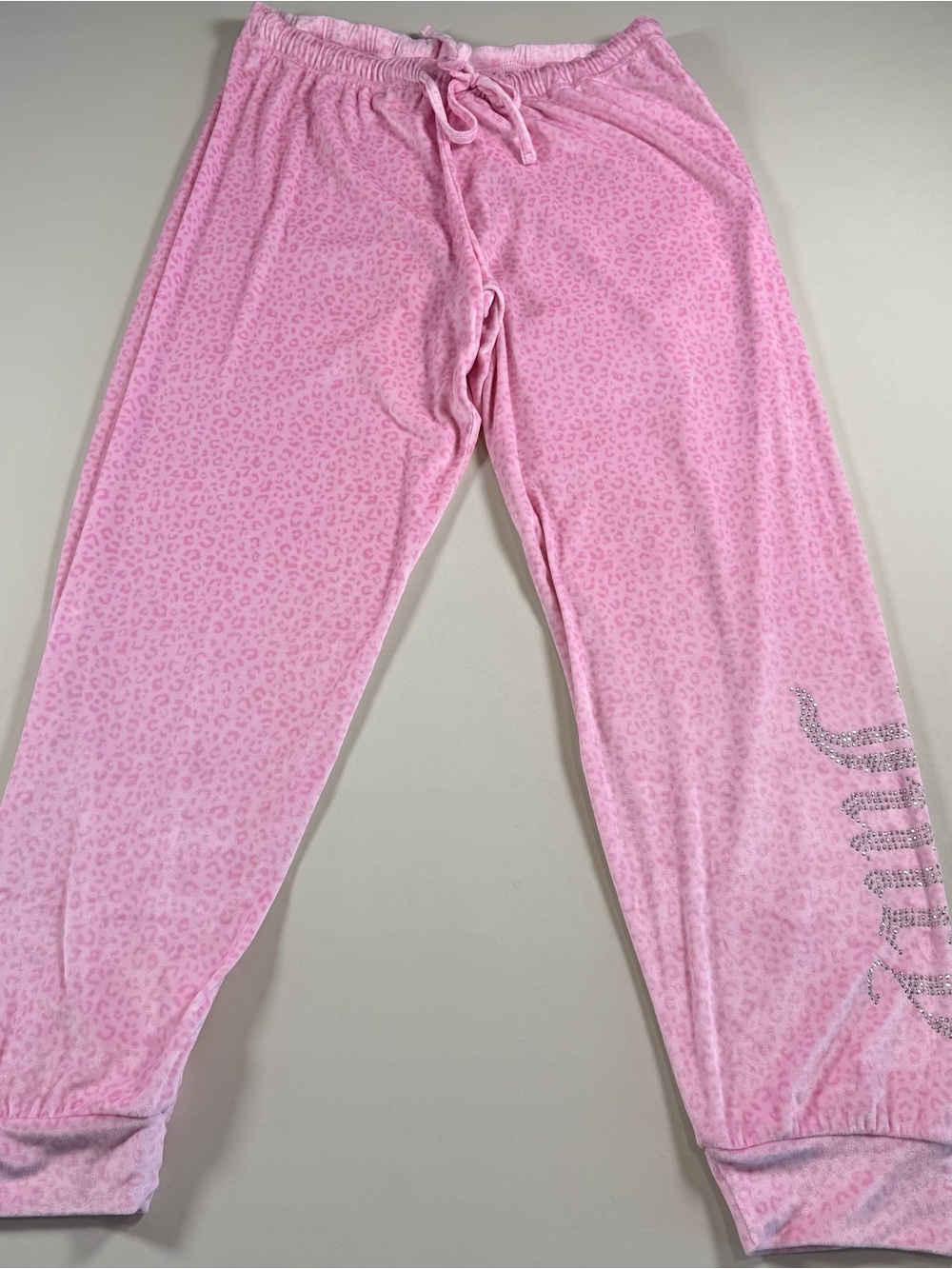 Juicy Couture Pink Leopard Velour PJs Pajamas Loungewear Rhinestone Y2K XL - Picture 6 of 13